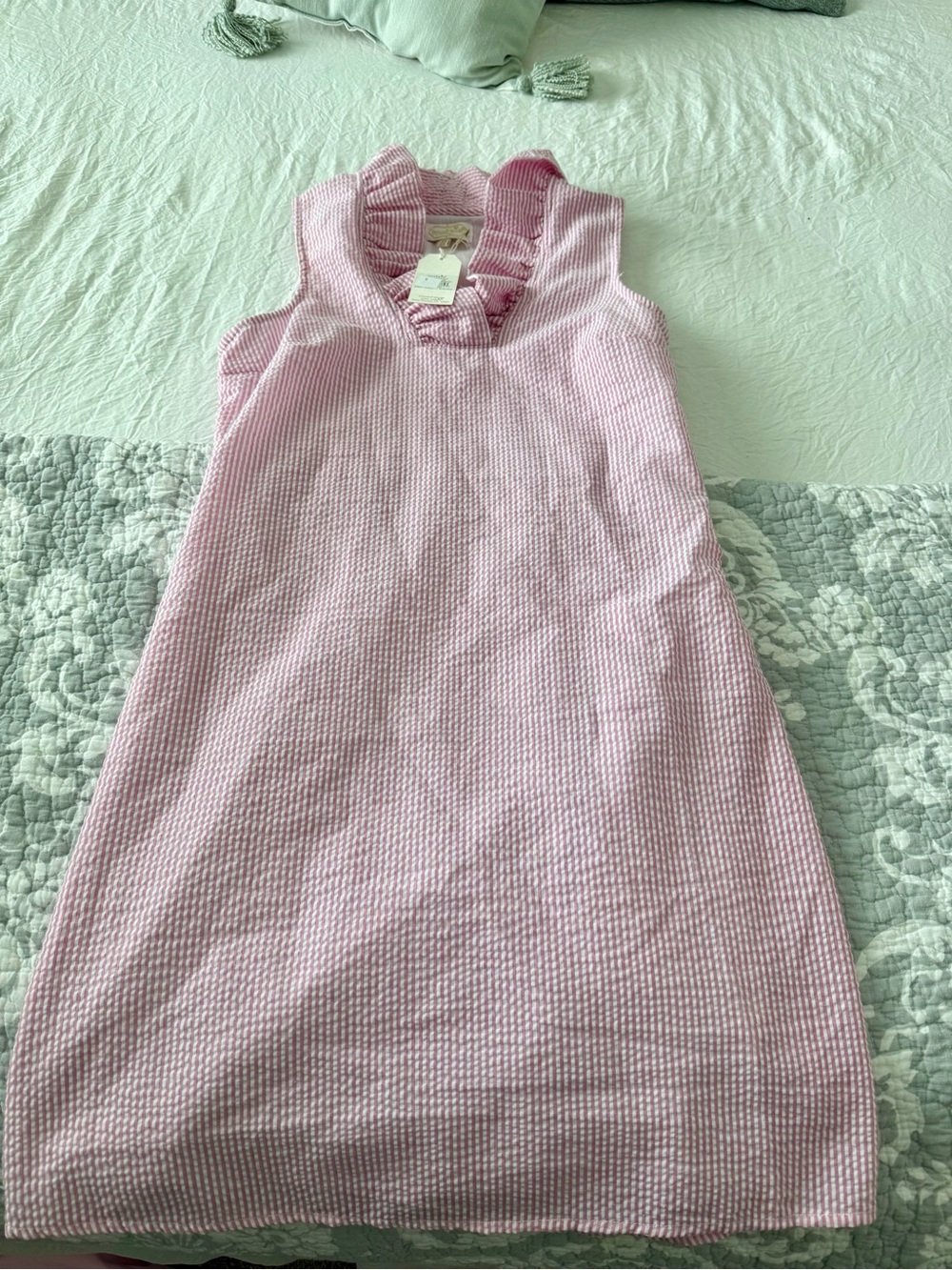 Pink Seersucker Sleeveless Dress